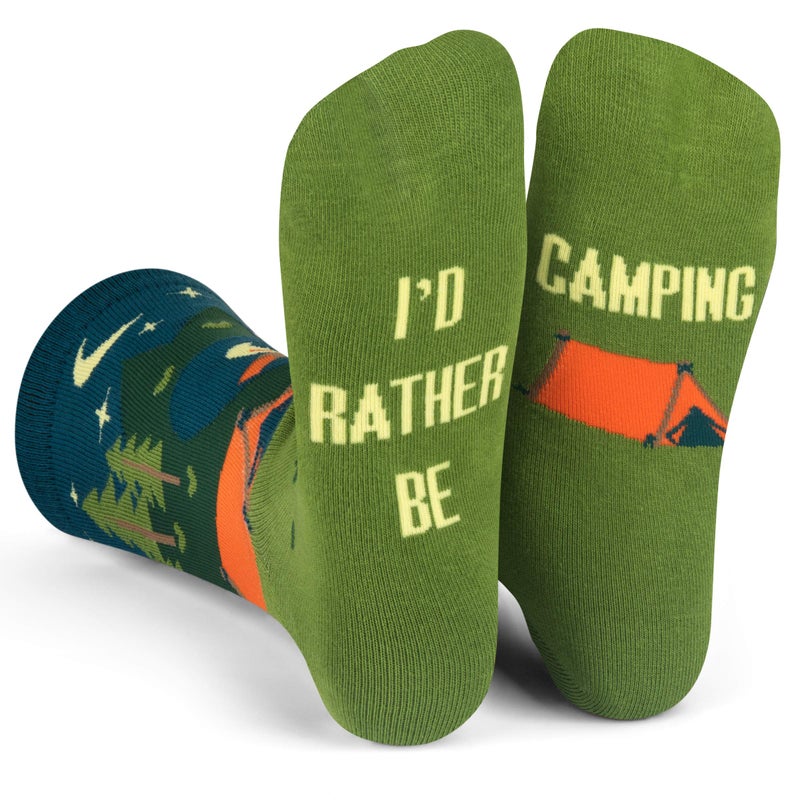 Lavley Iâ€™d Rather Be Camping Socks - Funny Outdoor Gift for Men Who Love Camping, RV Life and Hiking - One Size Fits Most - Image 1